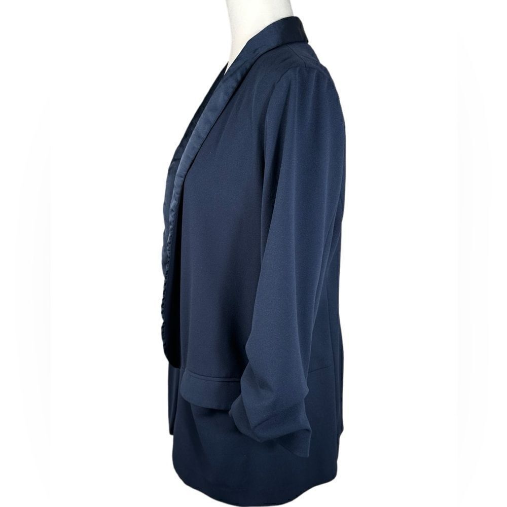 Anthropologie x Hutch Navy Blue Texture Block Open Front Blazer - Picture 4 of 12